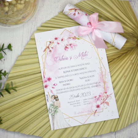 Invitatii - Invitatie nunta FLORI DE CIRES, cu funda - cod: N105