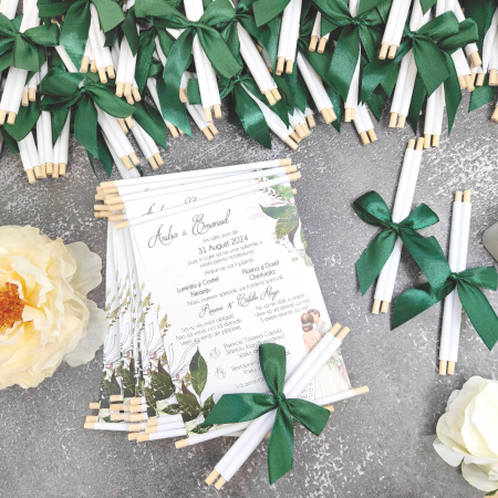 Invitatii - IInvitatie nunta GREENERY, cu betisoare din lemn - cod: N134