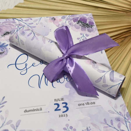 Invitatie nunta FLORI MOV, cu funda - cod: N108 [2]