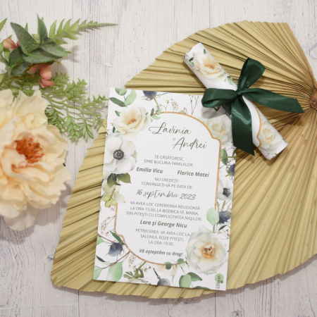 Invitatie nunta TRANDAFIRI ALBI, cu funda - cod: N110 [4]