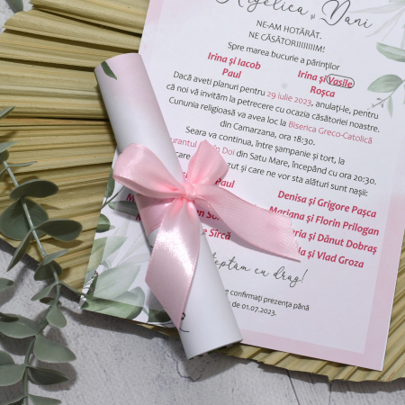 Invitatie nunta FLORALA, cu funda - cod: N130 [1]