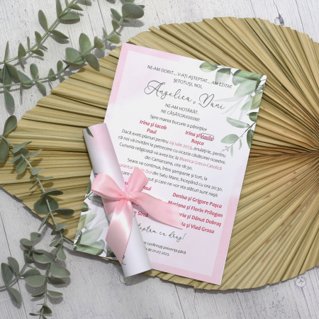 Invitatii - Invitatie nunta FLORALA, cu funda - cod: N130