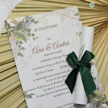 Invitatie nunta FLORALA, cu funda - cod: N140 [1]