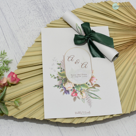 Invitatie nunta FLORALA, cu funda - cod: N140 [2]