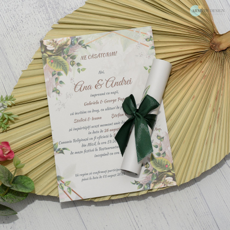 Invitatii - Invitatie nunta FLORALA, cu funda - cod: N140