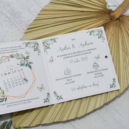 Invitatie nunta GREENERY, tip felicitare - cu funda cod: N150 [1]