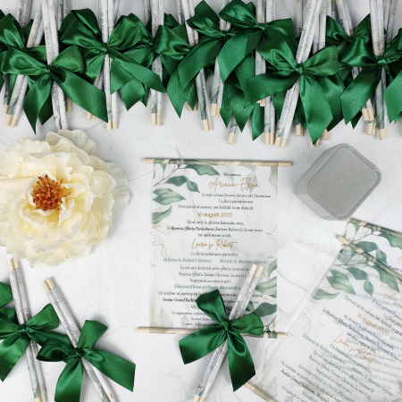 Invitatie nunta GREENERY CU BETISOARE DIN LEMN, - cod: N131