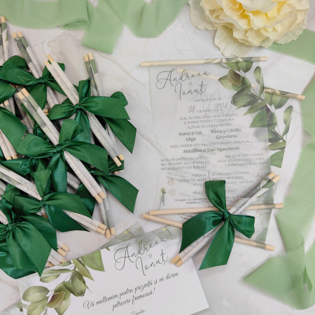 Invitatii - Invitatie nunta GREENERY CU BETISOARE DIN LEMN - cod: N132
