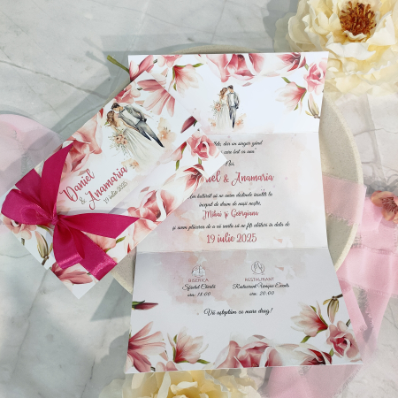 Invitatie nunta FLORALA, cu funda - cod: N171 [1]