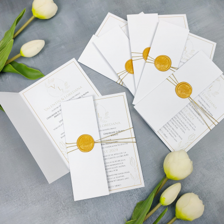 Invitatii Nunta - Invitatie nunta Gold - cu snur si sigiliu, cod: N165