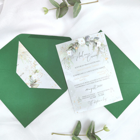 Invitatii - Invitatie nunta GREENERY, cu plic verde - cod: N111