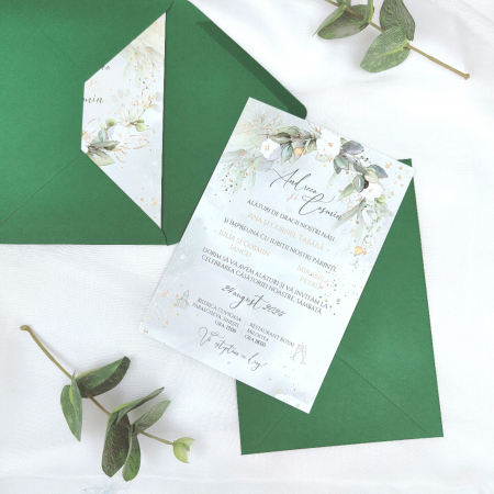 Invitatie nunta GREENERY, cu plic verde - cod: N111 [1]