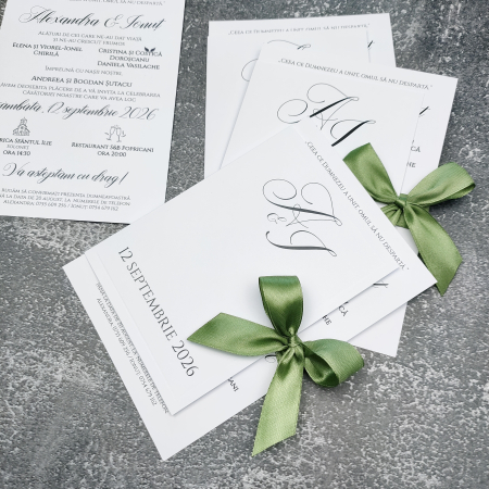 Invitatie nunta Minimalista,cu funda Olive - cod: N175 [1]