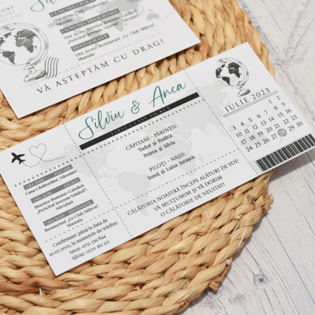 Invitatie nunta PASAPORT CU BILET DE AVION, alb - cod: N119 [3]