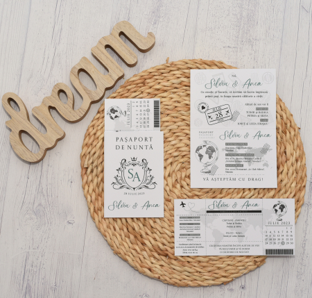 Invitatii Nunta - Invitatie nunta PASAPORT CU BILET DE AVION, alb - cod: N119