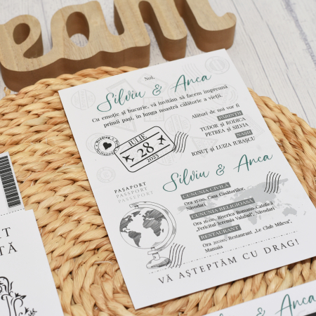 Invitatie nunta PASAPORT CU BILET DE AVION, alb - cod: N119 [1]