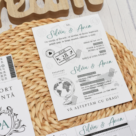 Invitatie nunta PASAPORT CU BILET DE AVION, alb - cod: N119 [4]