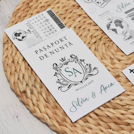 Invitatie nunta PASAPORT CU BILET DE AVION, alb - cod: N119 [2]