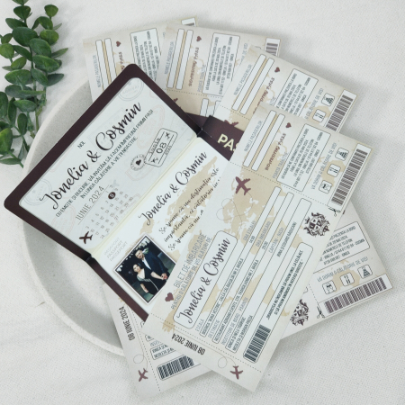 Invitatie nunta PASAPORT CU BILET DE AVION, maro - cod: N157 [2]