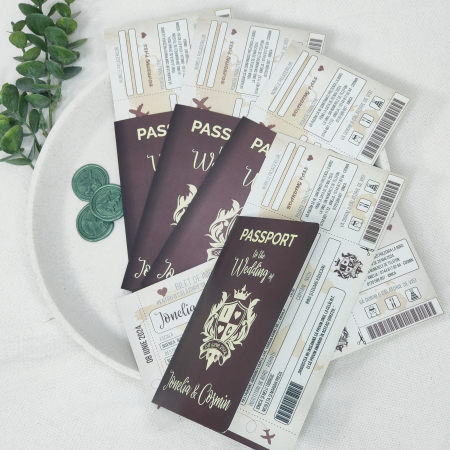 Invitatii Nunta - Invitatie nunta PASAPORT CU BILET DE AVION, maro - cod: N157