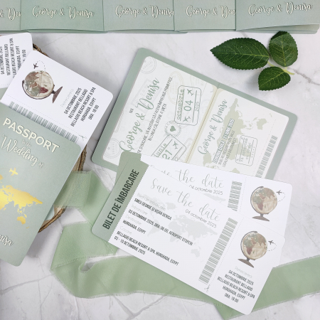 Invitatie nunta PASAPORT CU BILET DE AVION, verde saga - cod: N169 [2]
