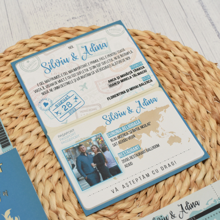 Invitatie nunta PASAPORT CU BILET DE AVION, albastru - cod: N117 [2]