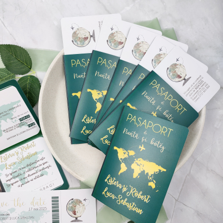 Invitatie nunta PASAPORT CU BILET DE AVION, verde natura - cod: N121 [2]