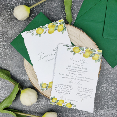 Invitatii Nunta - Invitatie nunta LEMON - cu plic verde - cod: N146