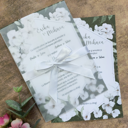 Invitatii Nunta - Invitatie nunta FLORI ALBE SI VERZI, - cod: N125