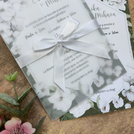 Invitatie nunta FLORI ALBE SI VERZI, - cod: N125 [1]