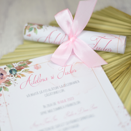 Invitatie nunta ROMANTIC, cu funda - cod: N106 [1]