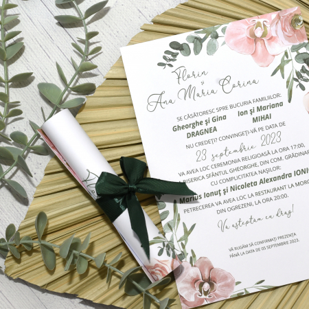 Invitatie nunta ROZ PASTEL, cu funda - cod: N128 [2]