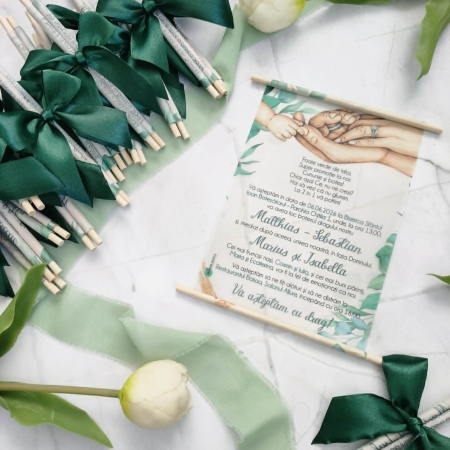 Invitatii - Invitatie nunta si botez Family - cu betisoare din lemn -cod: N172