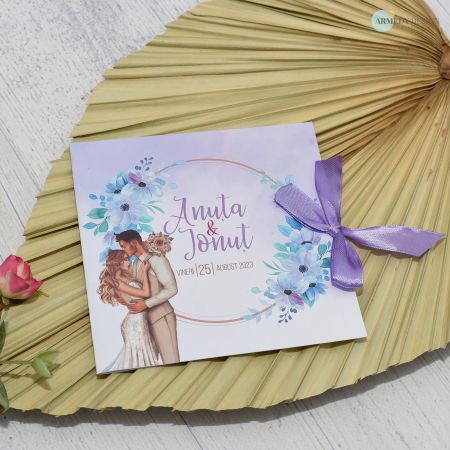 Invitatii - Invitatie nunta PASTEL, tip felicitare, cu funda - cod: N143