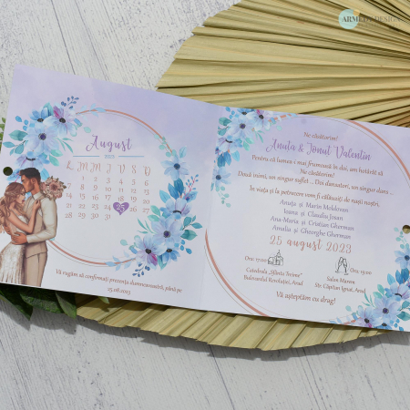 Invitatie nunta PASTEL, tip felicitare, cu funda - cod: N143 [3]