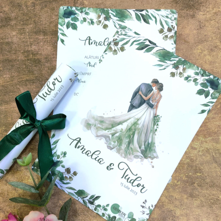 Invitatii - Invitatie nunta GREENERY MIRI, cu funda - cod: N122