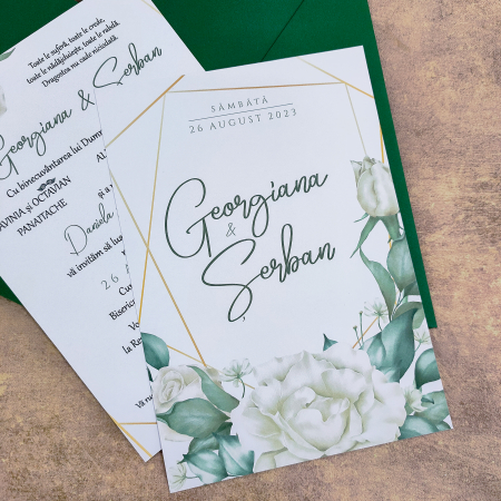 Invitatie nunta TRANDAFIRI ALBI, cu plic si sigiliu- cod: N137 [1]