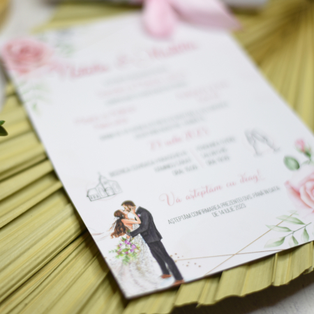 Invitatie nunta TRANDAFIRI ROZ, cu funda - cod: N103 [2]