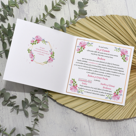 Invitatie nuntez FLORI ROZ, MIRI SI GEMENI FETITE, tip felicitare - cod: NB106 [2]