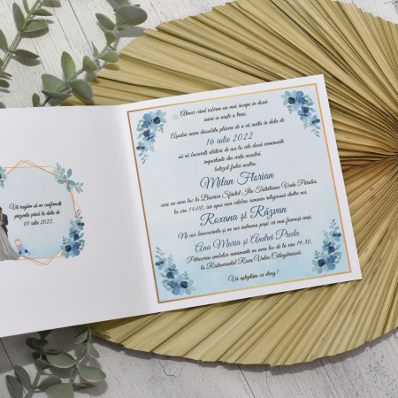 Invitatie nuntez FRUNZE ALBASTRE, tip felicitare - cod: NB107 [1]