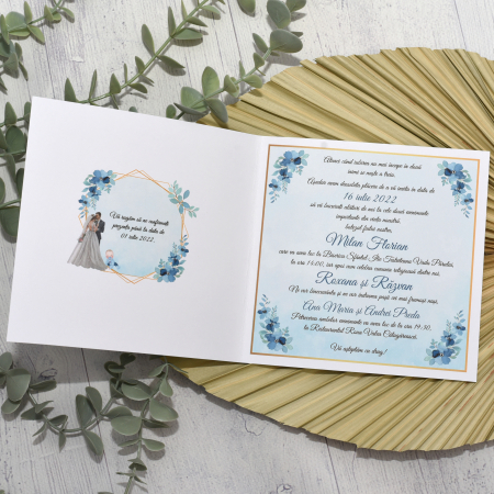 Invitatie nuntez FRUNZE ALBASTRE, tip felicitare - cod: NB107 [2]