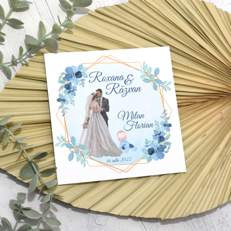 Invitatii - Invitatie nuntez FRUNZE ALBASTRE, tip felicitare - cod: NB107