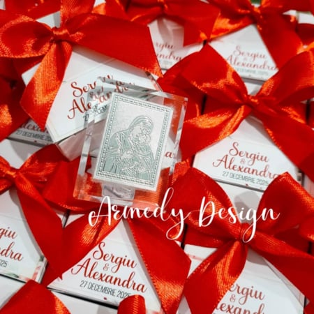 Marturii - Marturie nunta/botez ICONITA DIN STICLA, cu cutiuta si funda, cod: M101