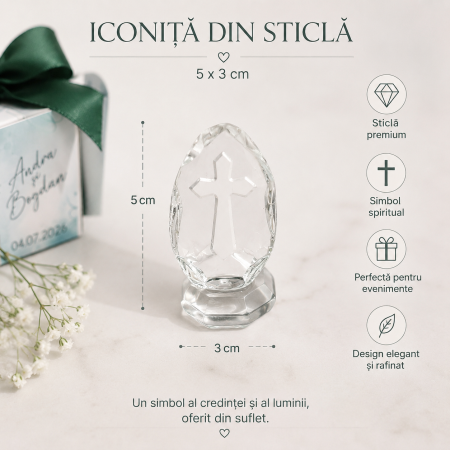 Marturie nunta botez iconita ovala cu cruce din sticla M103 [1]