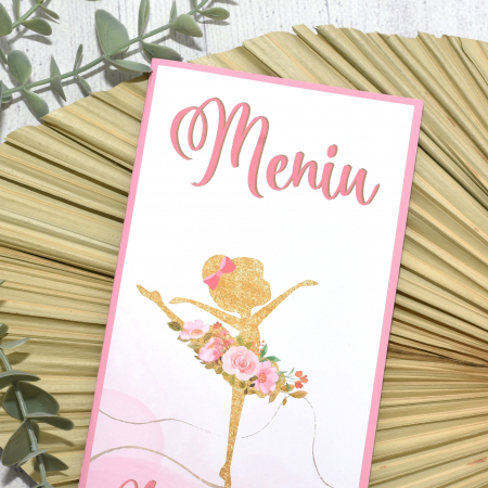 Meniu botez, BALERINA CU FLORI, roz, fetita, cod: MB 111 [1]