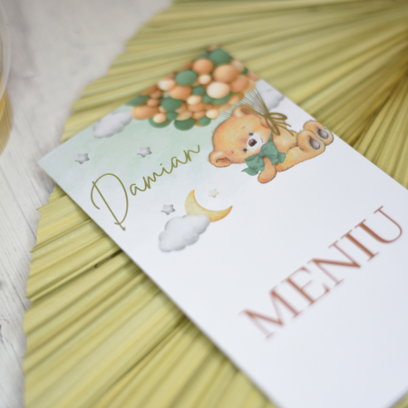 Meniu botez, URSULET CU BALOANE verzi, baietel, cod: MB 102 [2]