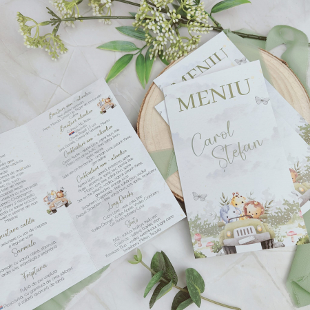Meniuri botez - Meniu botez, SAFARI, verde, baietel - cod: MB 113