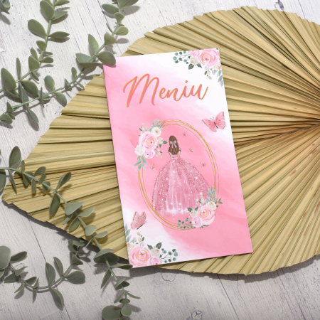 Meniuri botez - Meniu botez, PRINTESA, roz, fetita, cod: MB 108