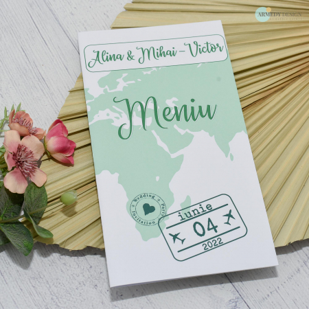Meniuri nunta - Meniu nunta, TRAVEL, verde - cod: MN118