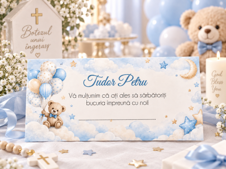 Plicuri de bani Botez - Plic de bani botez URSULET PE NORISORI, baietel - cod: PBB 143